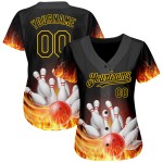Özel Siyah Altın 3D Desen Tasarım Alev Bowling Orijinal Beyzbol Forması Özel Siyah Altın 3D Desen Tasarım Alev Bowling Orijinal Beyzbol Forması